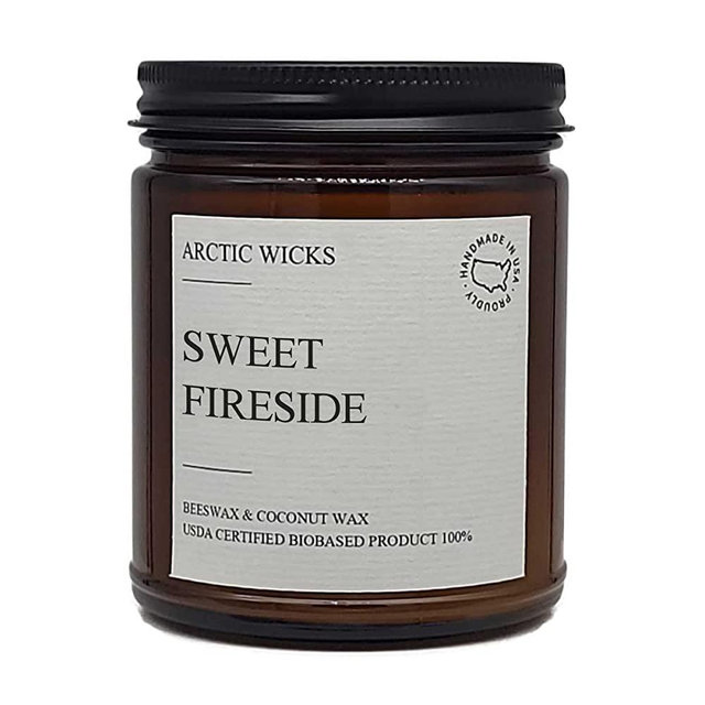 Arctic Wicks Sweet Fireside Candles | Handcrafted Natural Coconut & Beeswax Collection 7.2oz Amber Candle Jar
