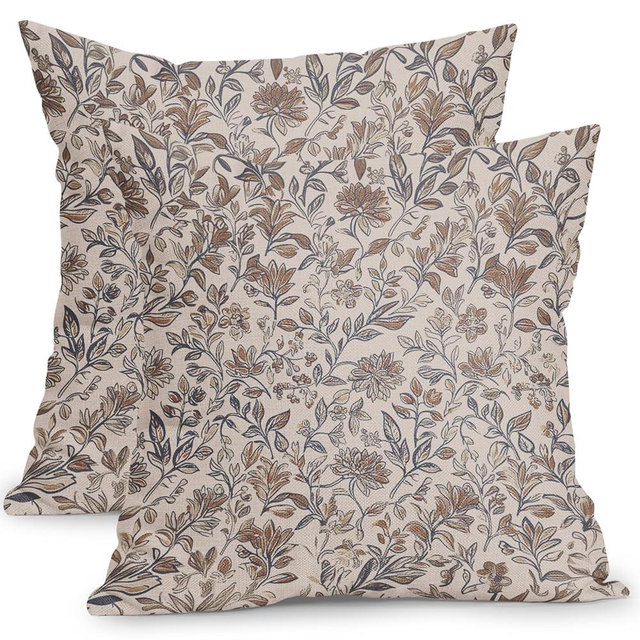 Vintage Floral Pillow Covers 20x20 Inch Set of 2 Antique Flower Block Print Throw Pillow Covers Brown Neutral Traditional Square Cushion Case Decoration for Couch Home Decor