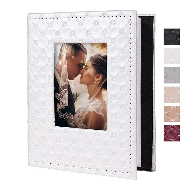 RECUTMS Photo Album 4x6 100 Pockets Photos, Button Grain PU Leather Photo Books Small Picture Album for Baby Family Wedding Christmas Photo Albums Holds 100 Vertical Photos （White）