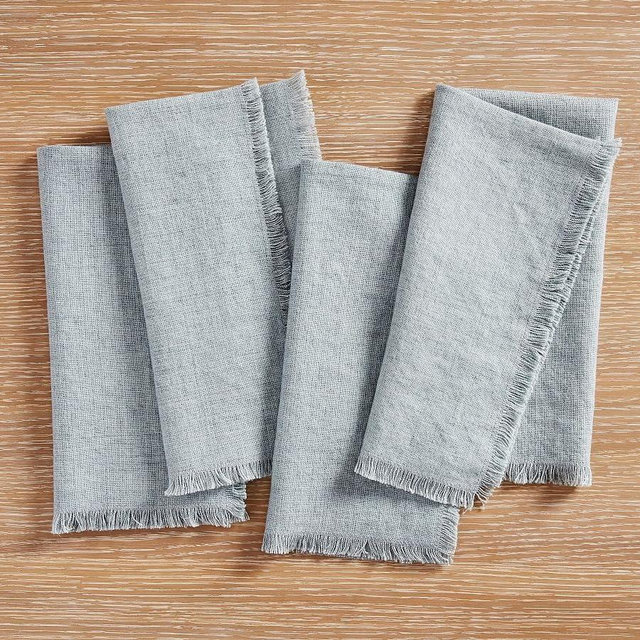 Frayed Oversized Linen Napkins - Set of 4 - Set of 4 - Chambray