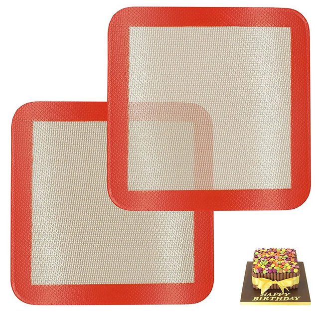 Square Silicone Baking Mats for 9 x 9 Cake Pan, Food Grade Non-stick Reusable Silicone Mat for Baking Pan for Cake/Bread/Pastry/Toast/Pie, Professional Cookie Sheets Liners for Brownie Pan 2 PCS