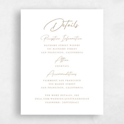 Metallic Bronze, Brown Wedding Enclosure - Burke Letterpress