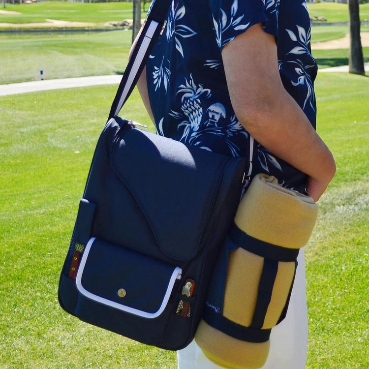 Picnic at Ascot Bordeaux Wine & Cheese Cooler Bag with Glass Wine Glasses & Blanket