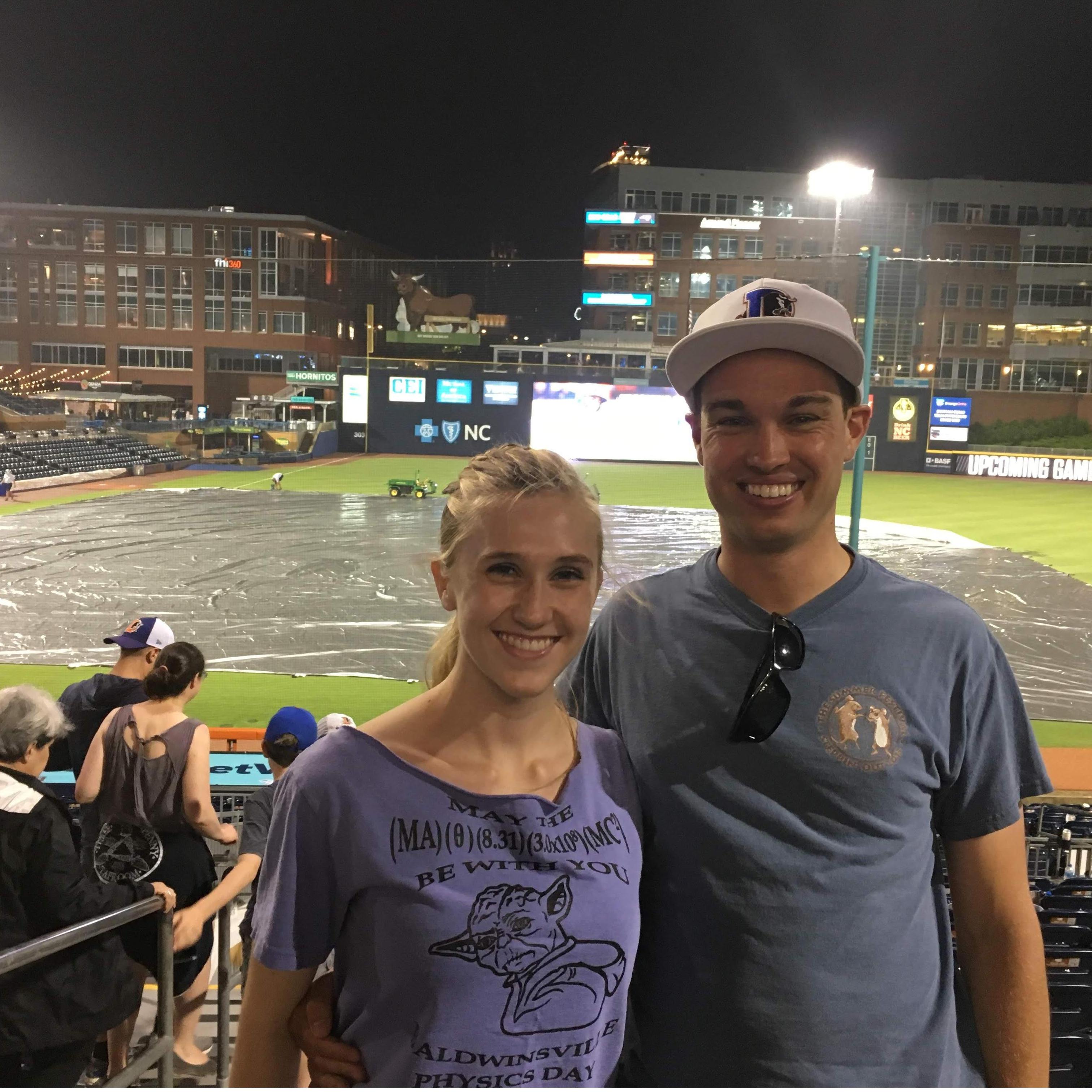 Enjoying Star Wars day at a Durham Bulls game.