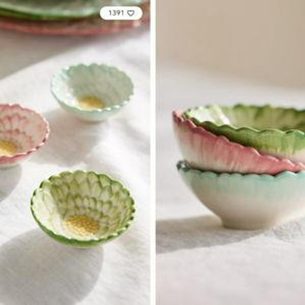 Painted Flower Pinch Bowls, Set of 3