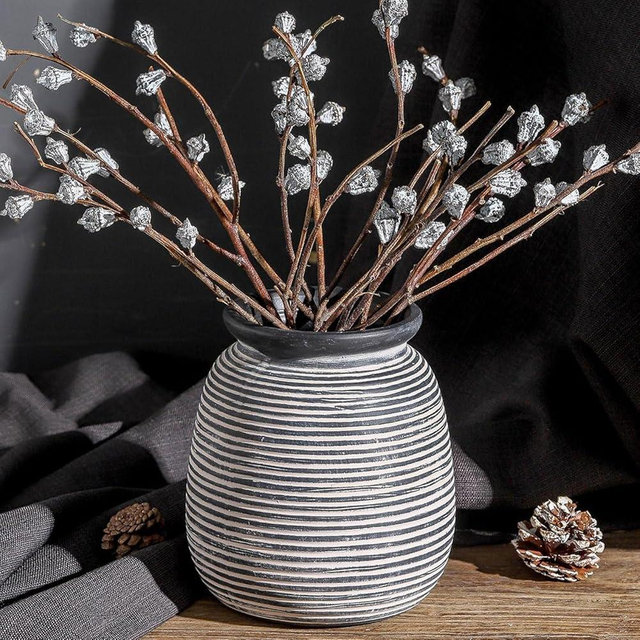 OOIT Ceramic Rustic Vase,7.48" Neutral Pottery Vases Home Decor Round Wide-Mouth Farmhouse Decorative Vase for Flowers Pampas for Table Living Room Entryway Mantel Shelf Kitchen Bathroom Bedroom