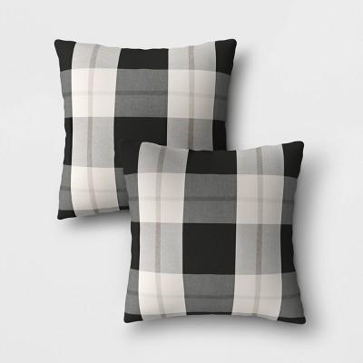 2pk Woven Plaid Outdoor Throw Pillows DuraSeason Fabric™ Black - Threshold™
