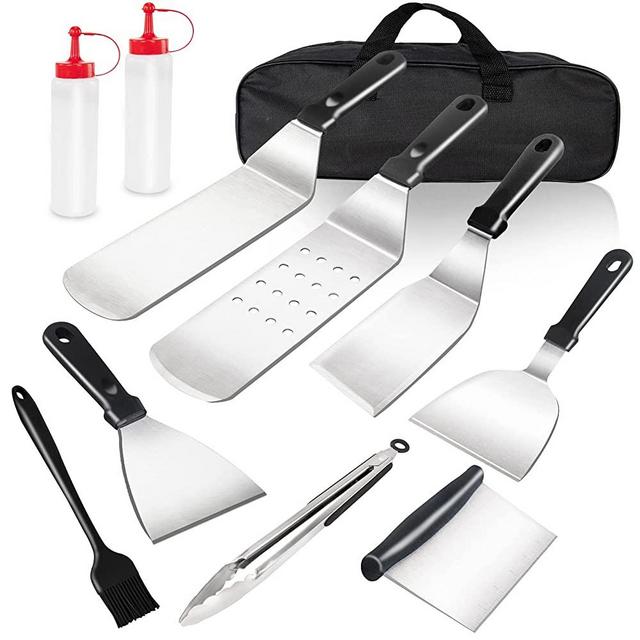 Unbrands BBQ Accessories 10Pcs Flat Top Grill Accessories Set with Spatula, Scraper, Stainless Steel Grilling Accessories for Men Women Outdoor Camping