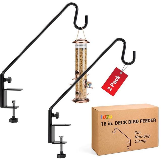 Idzo Deck Bird Feeder Hanger for Railing, 18inch Deck Hook for Bird Feeder Pole, Durable 3 Layers Powder Coated & Sturdy 1 Piece Solid Steel Construction for Hanging Decorations, 2Pack