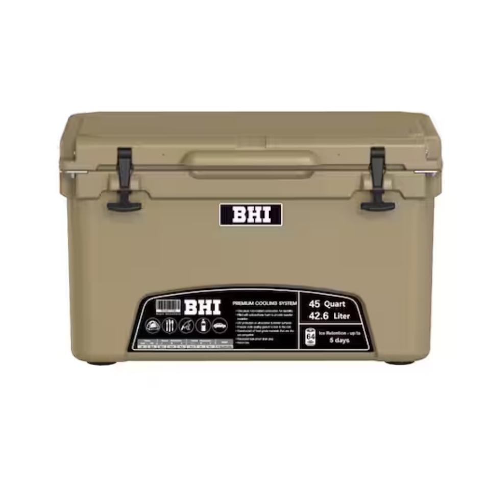BHI 45 qt. (42.6 Liter, up to 64 Cans) Roto-Molded Insulated Chester Cooler Box, up to 5 Days for Ice Retention BHI-KUER-B-45