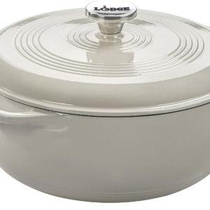 Lodge Essential Enamel Cast Iron Dutch Oven - Perfect for Bread Baking, Braising, Marinating & Slow Cooking - Features Moisture-Sealing Lid & Dual Handles - Kitchen Essentials - 6 Quarts - Oyster White