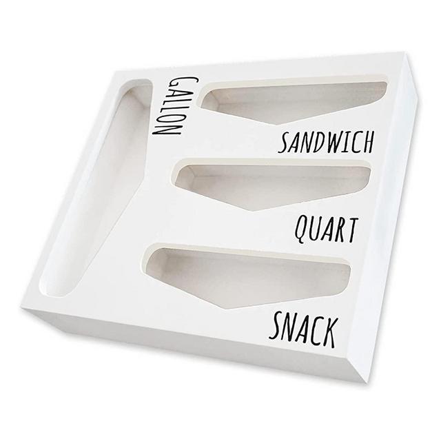 Ziplock Bag Storage Organizer, Wood Kitchen Food Baggie Dispenser Box for Drawer, Compatible with Most Brands Gallon Bag, Quart Bag, Sandwich Bag, Snack Bag