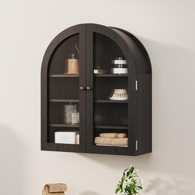 Arched Wall Cabinet, Small Wall-Mounted Bathroom Medicine Cabinet with Glass Doors & Adjustable Shelves, Space-Saving Storage Organizer for Kitchens