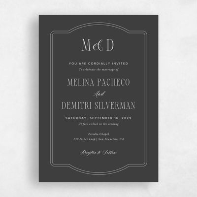 Dark Charcoal, Grey Wedding Invitation - Ivette Classic