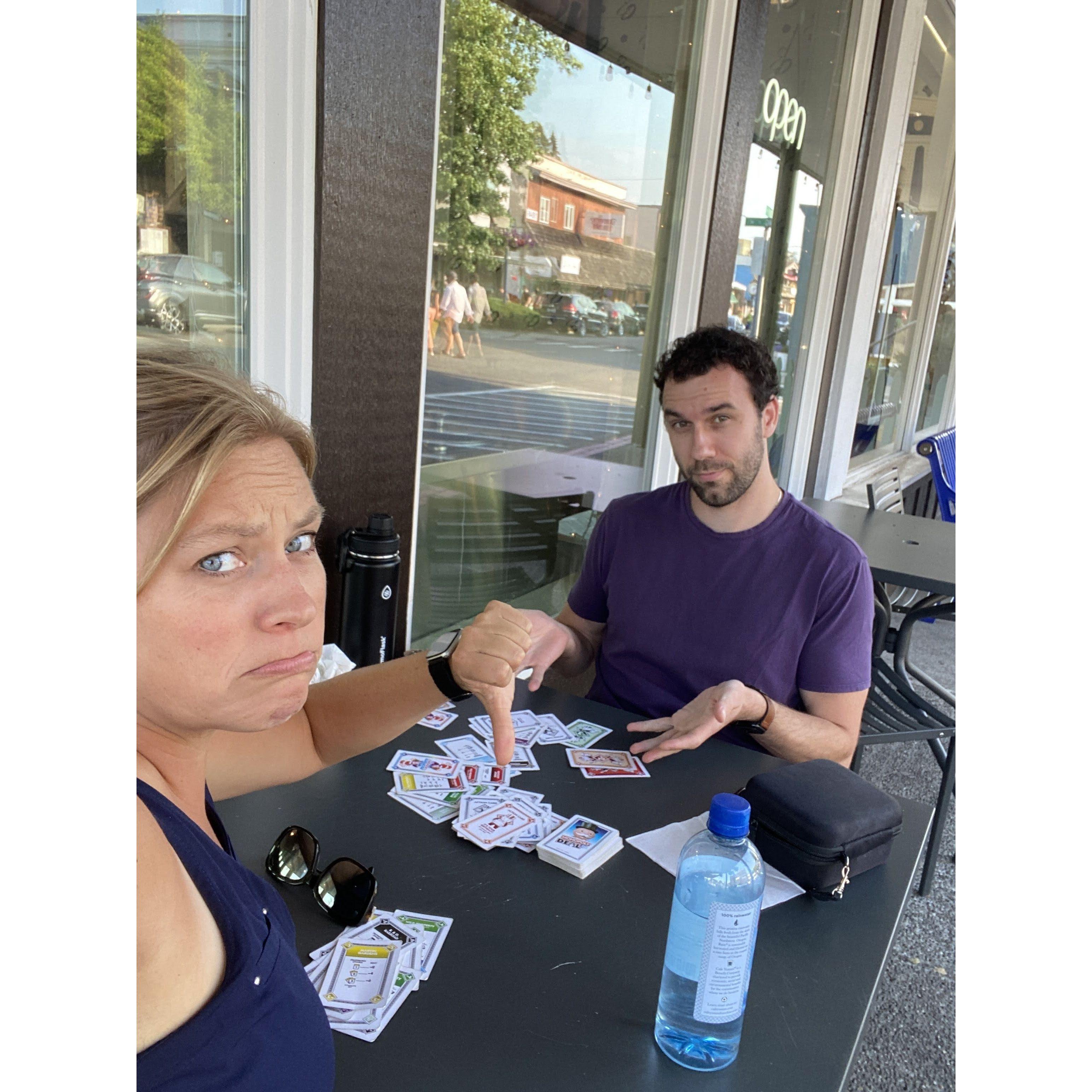 Tim and Michele playing cards and getting icecream on their first OFFICIAL date.