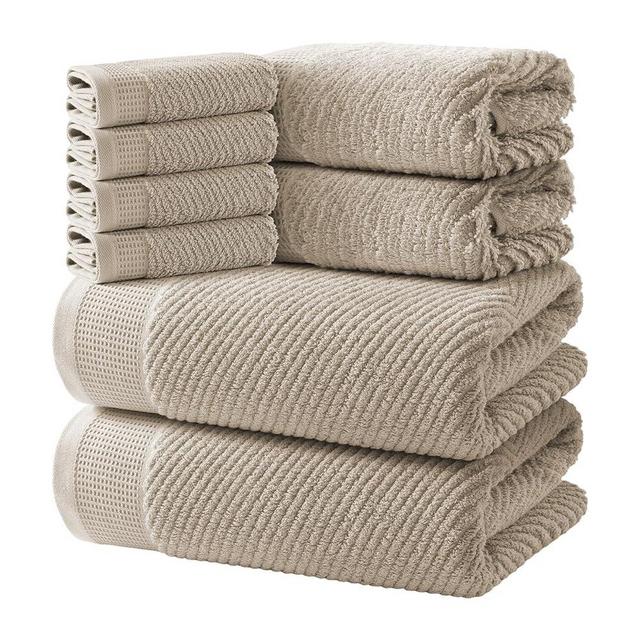 REDKISS 8-Piece Premium Towel Set, 2 Bath Towels, 2 Hand Towels, 4 Washcloths, 100% Cotton, Quick Dry, Highly Absorbent Towels for Bathroom, Gym, Hotel, Spa, Dark Coffee