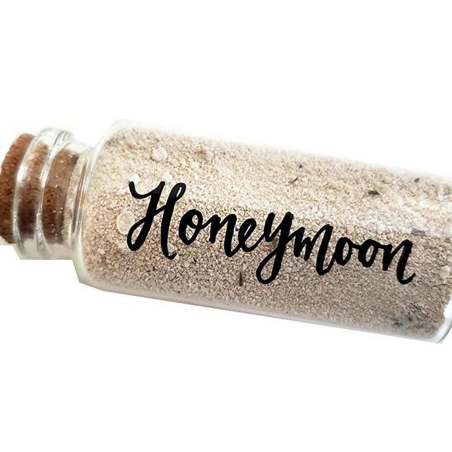 Hand Lettered Honeymoon Sand Keepsake Jar, Travel Gift for Newlywed - 40ml Glass