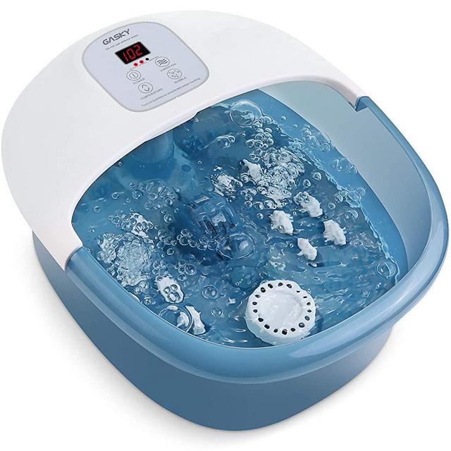 Foot Spa Bath Massager with Heat Bubbles Vibration, 14 Shiatsu Massaging Rollers to Relieve Feet Muscle Pain, Adjustable Temperature Pedicure Tub for Home Office Use