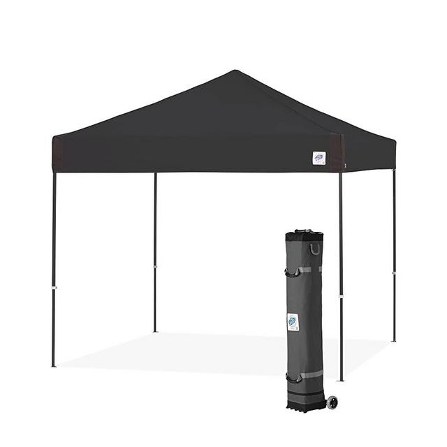 E-Z UP Pyramid Instant Shelter, 10’ x 10’, Gray Powder-Coated Steel Frame with Wide-Trax Roller Bag & 4 Piece Spike Set, Black
