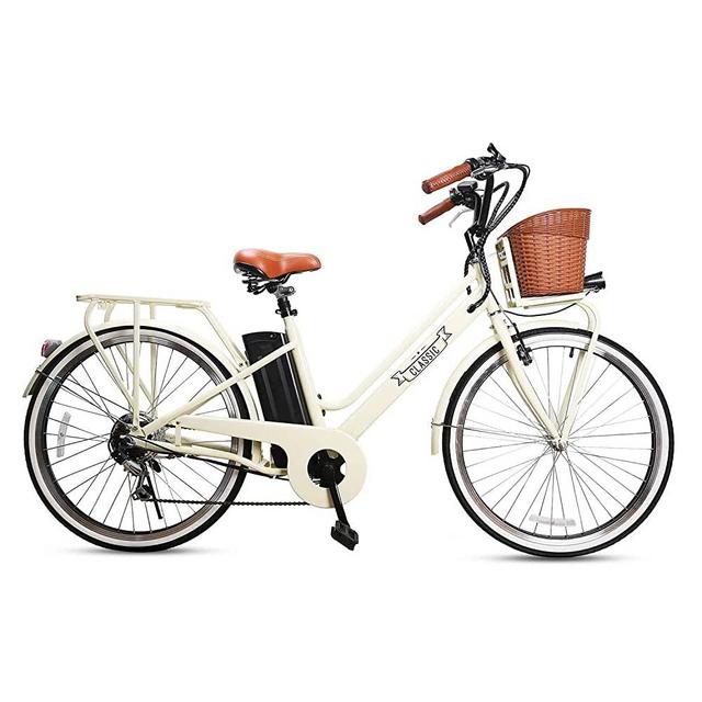 NAKTO 26" Adult Electric Bicycle 250W Ebike for Female City Electric Bike with Bakset and Removable 36V12A Large Capacity Battery