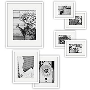 Gallery Perfect Gallery Wall Kit Photo Decorative Art Prints & Hanging Template Picture Frame Set, Multi Size - 8" x 10", 5" x 7", 4" x 6", White, 7 Piece