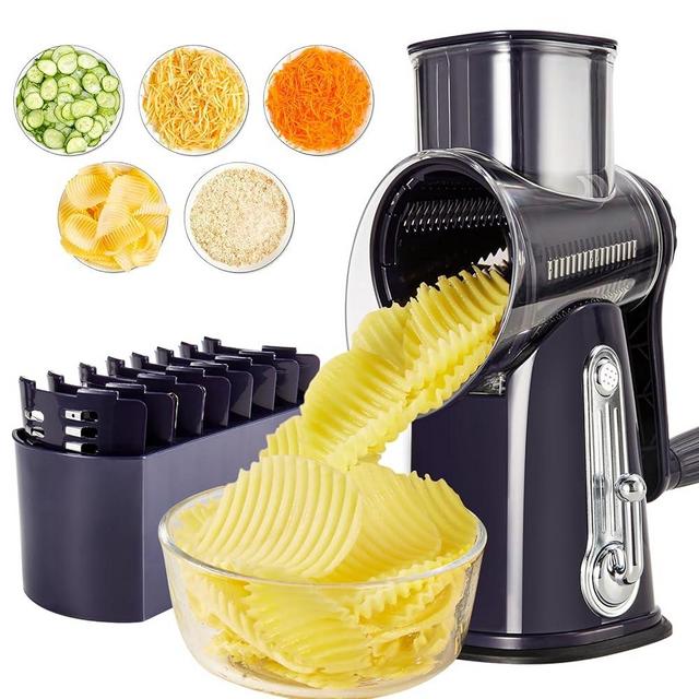 mokero 5 in 1 Rotary Cheese Grater with Handle Hand Crank Cheese Shredder Manual Vegetable Slicer with Strong Suction Base Rotary Grater Slicer for Kitchen Food Fruit Salad Nuts