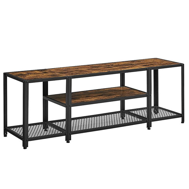 VASAGLE TV Stand for TVs up to 65 Inches, 3-Tier Entertainment Center, Industrial TV Console with Open Storage Shelves, for Living Room, Bedroom, Rustic Brown and Black ULTV097B01