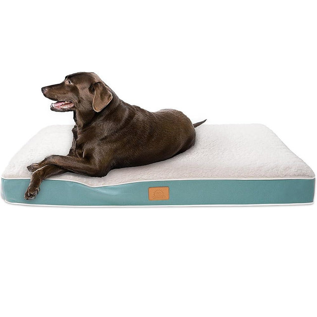 Orthopedic Dog Bed for Large Dogs - Big Waterproof Dog Crate Bed with Removable Washable Cover, Egg Crate Foam Support, Anti-Slip Bottom, Deluxe Plush Pet Bed Mat (Blue)