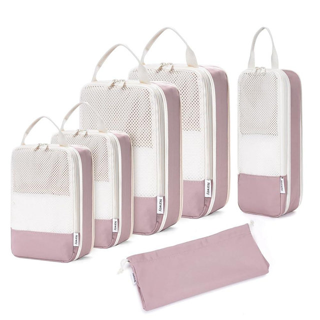 Narwey 6 Set/5 Set Compression Packing Cubes for Travel Kids Women Carry on, Packing Organizers Bag for Backpack Luggage Suitcase Duffle Bags