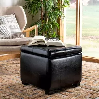 SAFAVIEH Broadway Black Leather Storage Ottoman