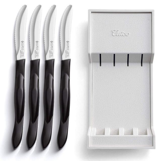 Cutco Table Knives Set of Four with Tray, Four of Cutcos Best-Selling Knife in a Dishwasher-safe Tray, 8.4 Inch Long, 3.4 Inch Double-D Serrated Edge Blades with 5 Inch Classic Brown Handles