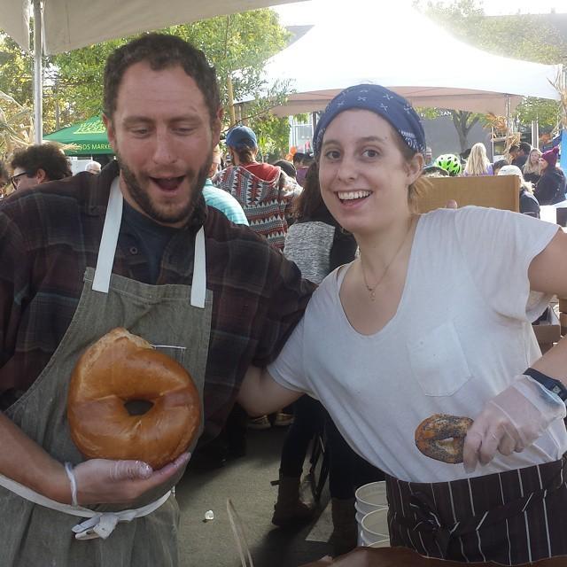 The day we met in the Whole Foods parking lot. I loved that he had a goofy side and made this giant bagel for the event.