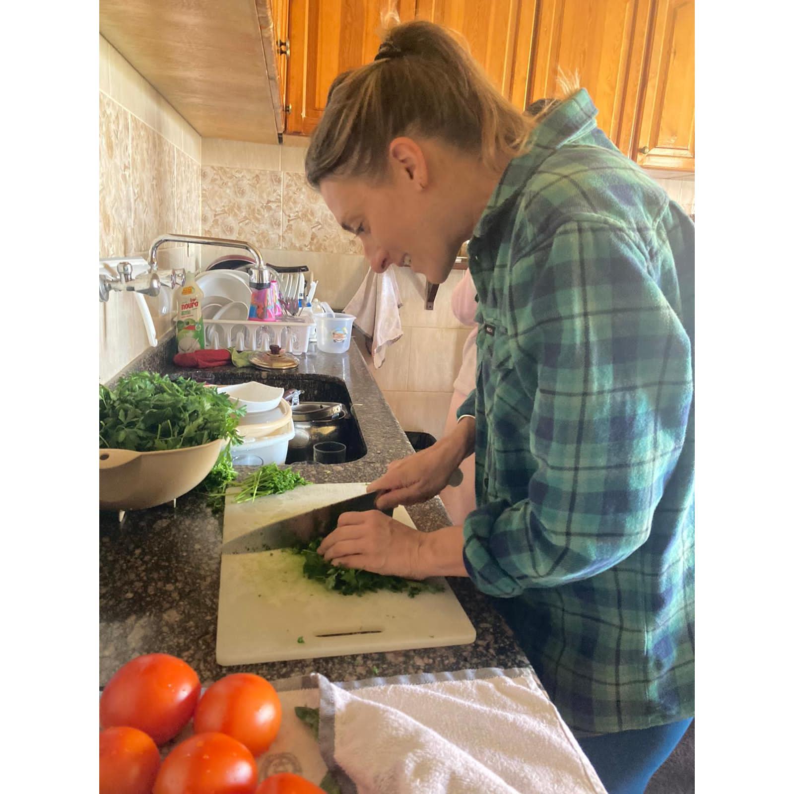 Learning how to make Tabouleh for Halim