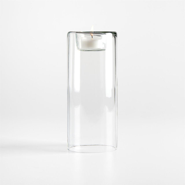Roche Large Clear Glass Tealight Candle Holder 8"
