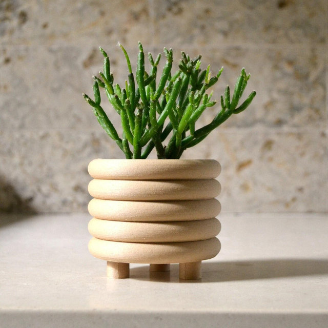 Wood "Coiled Planter" Matte Finish Mid Century Indoor Planter