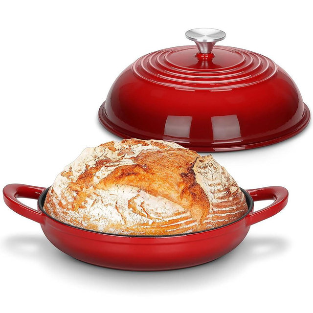 Bread Dutch Oven for Sourdough Baking (5.5 QT), Joyfair Enameled Cast Iron Dutch Oven Pot with Lid, Sourdough Bread Pan with Heavy Duty Dual Handles, Non-Stick & Even Heat, Oven-safe up to 500°F, Red