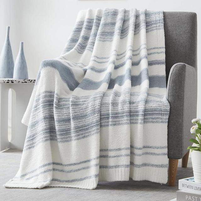 WRENGONGE Grey Blue Throw Blanket, 60x80 Soft Cozy Microfiber Striped Throw Blankets for Couch, Sofa, Bed, Travel, Lightweight Fluffy Warm Plush Decorative Blankets for Women, Men,Kids Gift