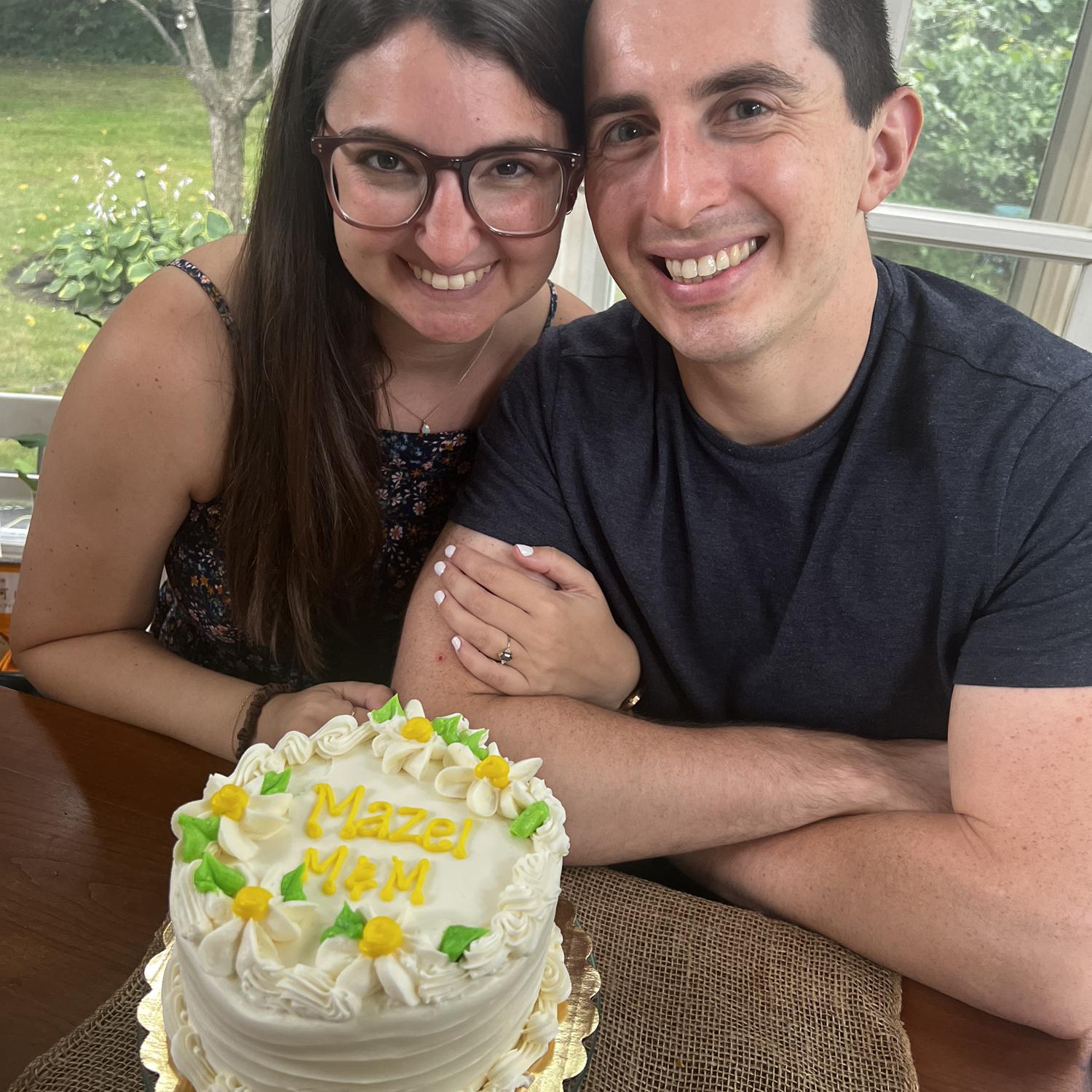 About to dig into some delicious non-smushed celebratory engagement cake.