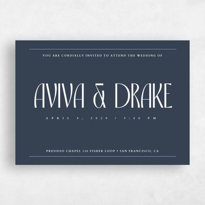 Grayed Navy, Blue Wedding Invitation - Trogir Landscape