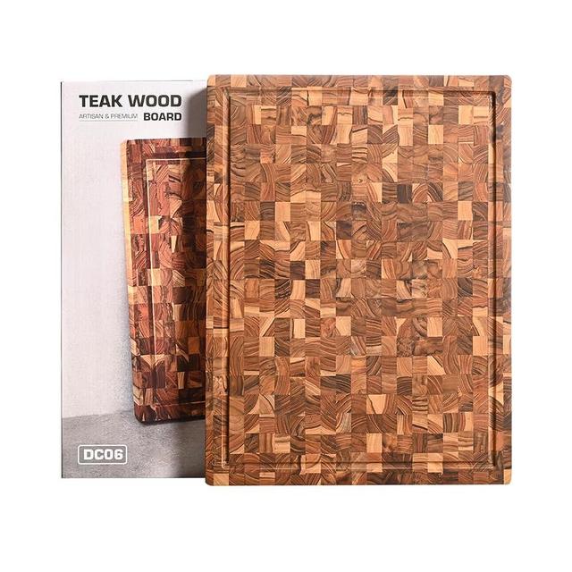 KAIYO Teak Wood Cutting Board in size 1,5 x 15 x 20 inches, Unique Beauty, Large Wood Cutting Board with Deep Juice Groove