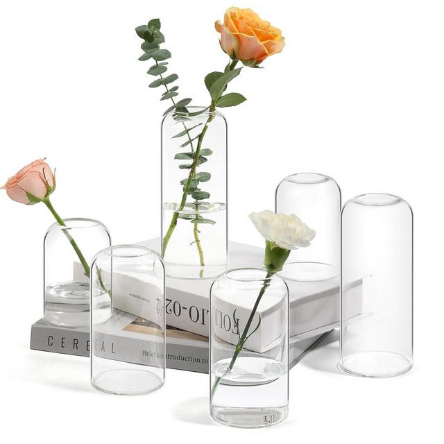 ComSaf Small Flower Vase Set of 6, Glass Bud Vases in Bulk, Clear Vases for Flower, Decor Centerpiece for Office, Decorative Vases for Modern Style, Valentines' Day, Mother's Day, Thanksgiving Day