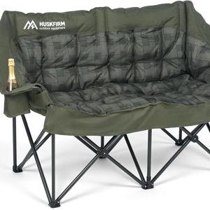 Double Camping Chairs Padded Loveseat Chair for 2 Person - Heavy Duty Oversized Camping Couch for Adults Outdoor Lawn Beach - Portable Folding Sofa with Cup Holders and Carry Bag, Green Plaid