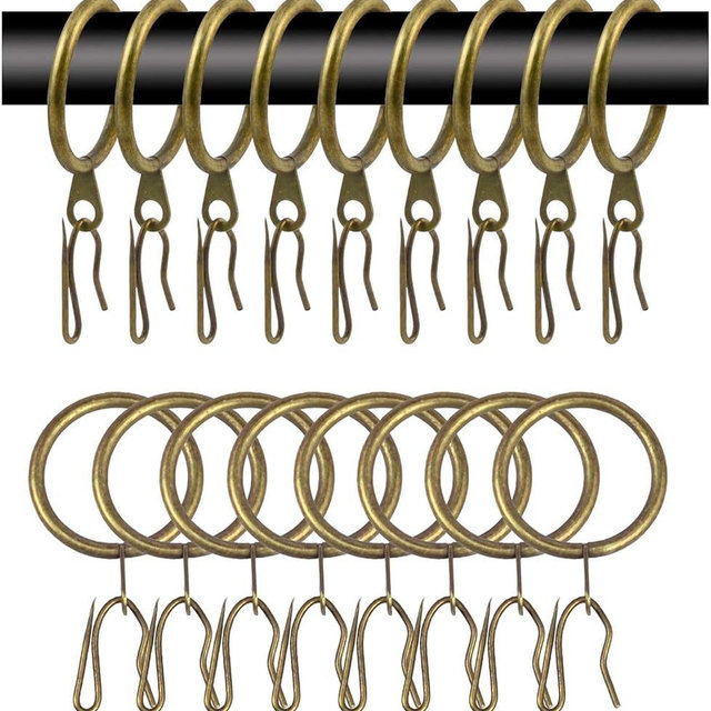 60 Pcs Metal Curtain Rod Rings Curtain Rings and 60 Pcs Metal Curtain Pins Curtain Hooks for Curtain Rod, 30 mm Internal Diameter Decorative Curtain Rings with Eyelet (Green Bronze)