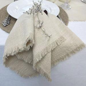 EHLDekol Handmade Cloth Napkins Set of 4, 100% Cotton Napkins, with Fringe, Delicate Napkins Cloth Washable, for Dinner, Wedding and Parties (18 x 18 Inches, Beige)