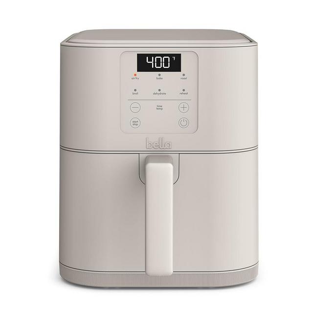 bella 6 Qt Slim Air Fryer, Fits-anywhere™ Kitchenware, EverGood™ Ceramic Nonstick Coating, Adjustable Temperature, 6 Preset Cooking Options, 60 Min Auto Shutoff w Audible Tone, 5lb Capacity, Oatmilk