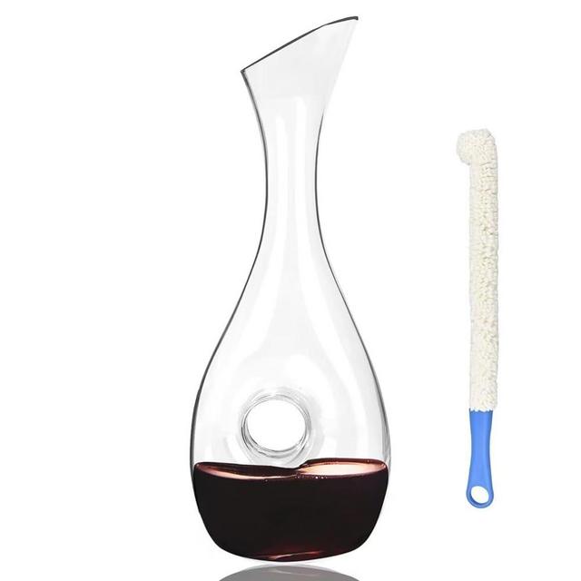 BOQO Wine Decanter - Lead-free Crystal Glass Wine Decanters and Carafes - Red Wine Pitcher - 1200ml/40oz Wine Aerator with Cleaning Brush
