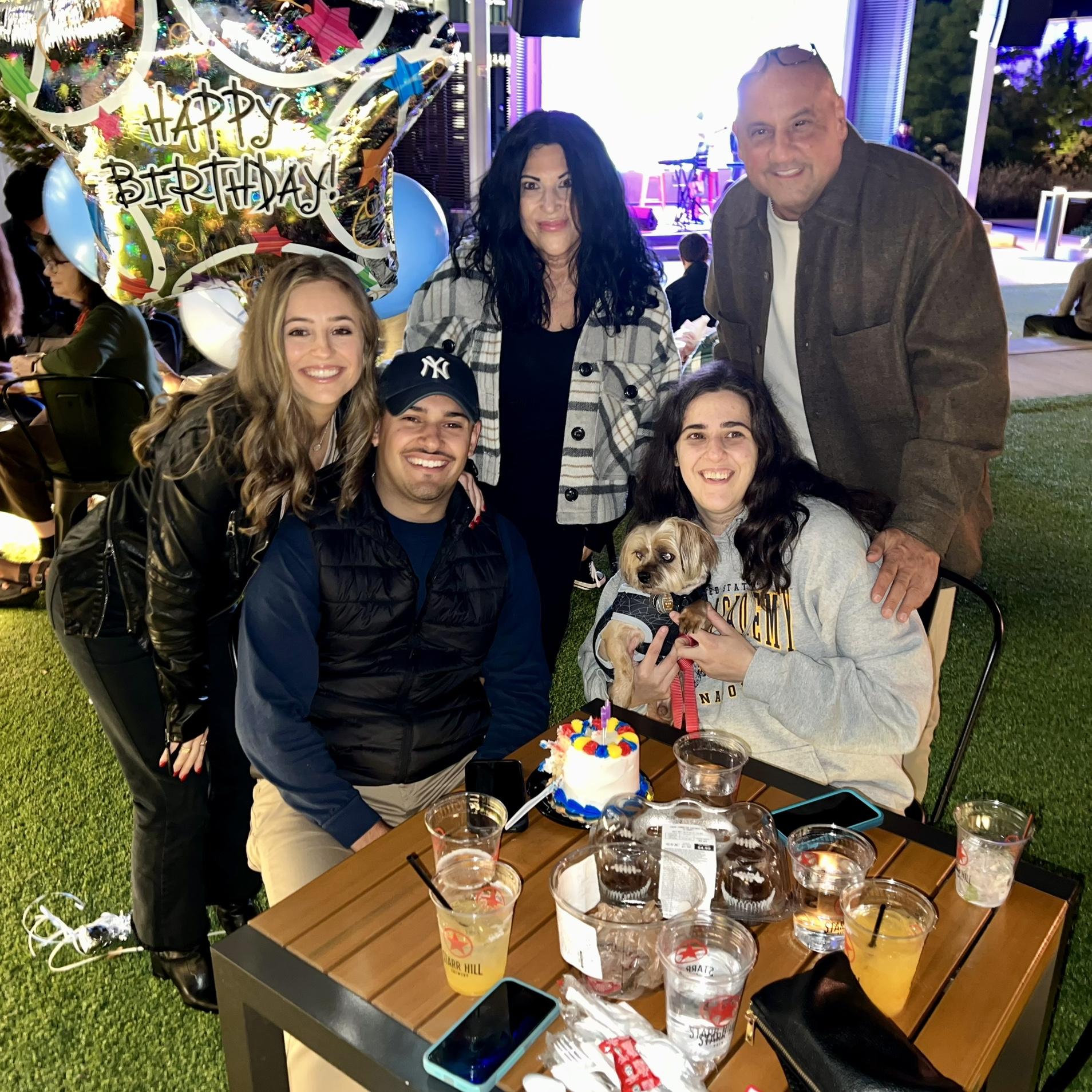 Celebrating Jay's birthday with Louie, Jeanette, Alyssa, and Murphy!