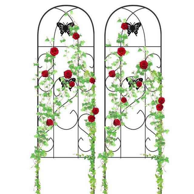 Amagabeli Garden Trellis for Climbing Plants 60&quot; x 18&quot; Rustproof Black Iron Butterfly Potted Vines Vegetables Flowers Patio Metal Lattices Grid Panels for Ivy Roses Cucumbers Clematis Supports 2 Pack