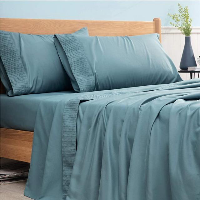Bedsure Queen Bed Sheets Set Spa Blue - Soft 1800 Bedding Microfiber Sheets for Queen Size Bed - Wrinkle, Fade, Stain Resistant - 4 Pieces