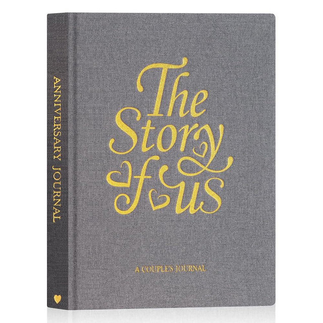 Lanpn Wedding Anniversary Journal - The Story of Us, Linen Dating 1st to 70th Couple Memory Book Wedding Scrapbook, 190 Pages Love Stories Notebook Marriage Newlywed Bridal Shower Gift, Grey